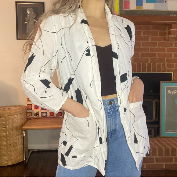 Vintage 80s Randy W/ Love Abstract Art Oversized Open Front Cotton Shirt… - Picture 4 of 16